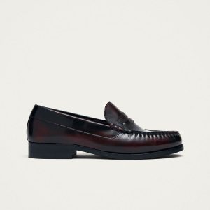 Rivet Brushed Burgundy Leather Loafers